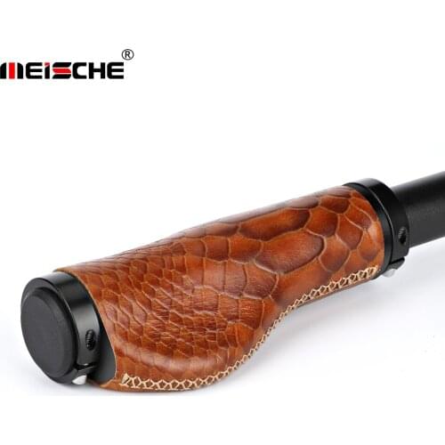 Meische Cattle Leather City Mountain Bike Handle Grips Non-Slip Aluminum Lock Scooter MTB Bicycle Handlebar Cover Cowhide Grip