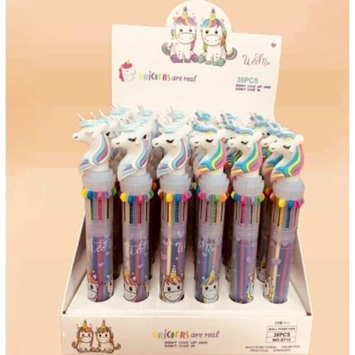 Cute Unicorn Power 10 Colors Chunky Ballpoint Pen Kawaii Rollerball Pen School Office Supply Gift Stationery Papelaria Escolar