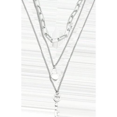 RZ039 Fashion Personality Trendy Necklace Love Key Lock Multi-Layer Necklace Design Sense Item