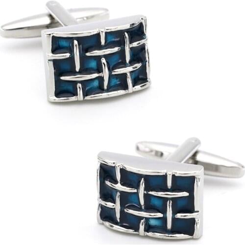 Mens Blue Enamel Check Cuff Links Copper Material Free Shipping
