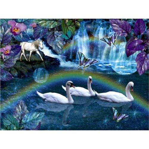New Listing 5D DIY Full Round Diamond Painting White Swan 3D Embroidery Cross Stitch Rhinestone Mosaic Home Dector Gift Y572