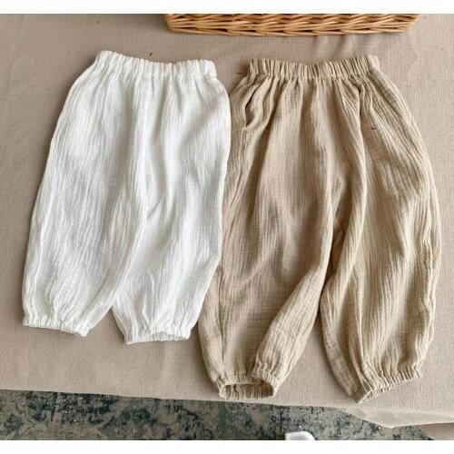 2021 new girls boys long pants cotton linen summer cool kids pants