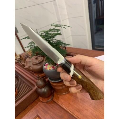 Damascus/M390 Steel Handmade Fixed Blade Knife Outdoor Tools Tatical Camping Hunting Straight Knife Carved Leather Sheath