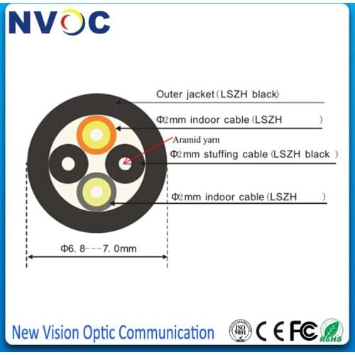 Single Mode G652D 4cores GJFHJY Outdoor Fiber Cable,2.0mm LSZH cable subunit with Imported armaid yarn,GJFJA,7.0mm