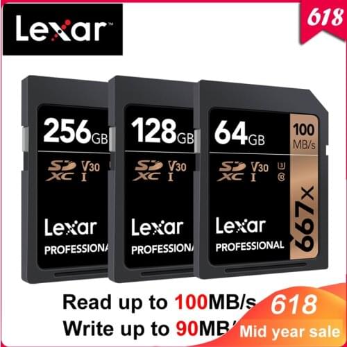 Original Lexar 667x up to 100MB/s Flash Memory sd card 64GB 128GB V30 UHS-I U3 Card high speed 256GB SDXC For 3D 4K HD video