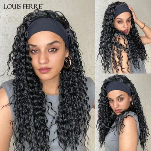 LOUIS FERRE Brazilian Water Wave Headband Wigs Glueless Remy Synthetic Hair Wigs for Black Women Daily Wigs Beginner Friendly