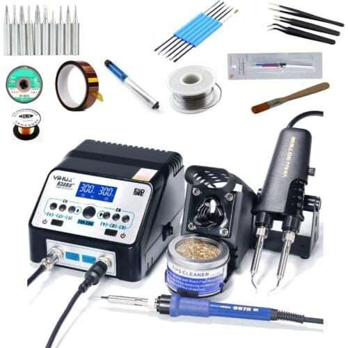 YIHUA 938BD+ Upgraded Version Soldering Station High Power And Tweezers Double Soldering Irons Double Digital Display ESD CE