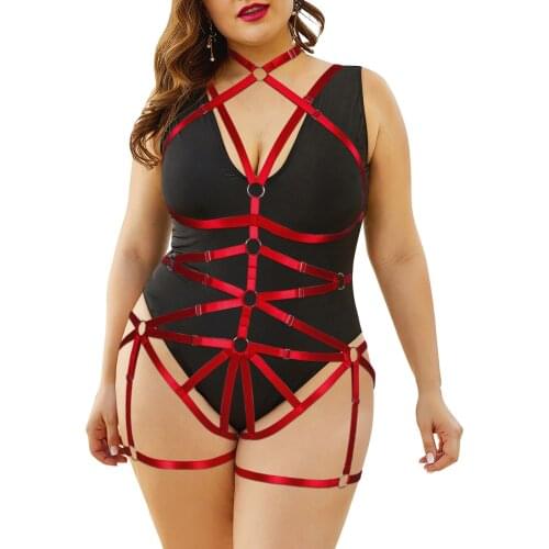 Plump Womens Underwear Goth Plus Size Sexy Hanging Neck Lingerie Body Harness Set Bdsm Exotic Accessories Suspenders Leg Garter
