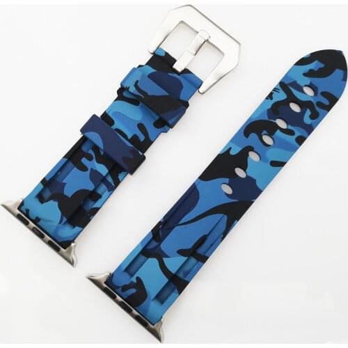 Silicone Camouflage Blue Watch Band for Apple Watch 42mm 44mm Watch Strap 38mm 40mm Bracelet for iWatch Series 6 5 4 3 2 1