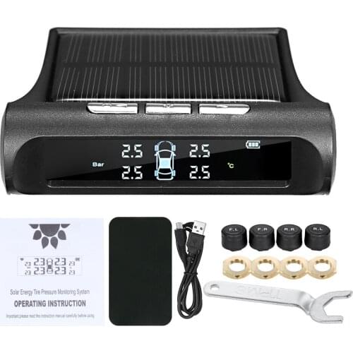TPMS Car Tire Pressure Alarm Sensor Display Monitoring System Power Charging Temperature Warning with 4 External Sensors