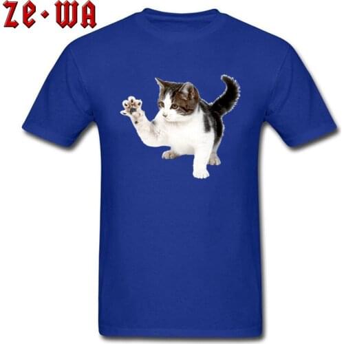 Discount Blue Top T-shirts Cat Scratch 100% Cotton Beautiful Calico Cats No Pocket No Glue Print Fashion Cheap Tee Shirt Male