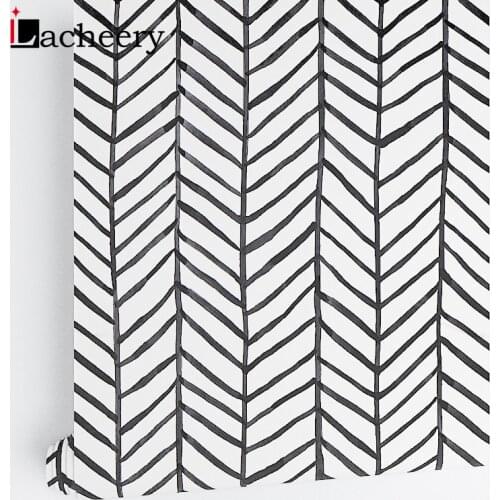 Modern Stripe Peel And Stick Wallpaper Herringbone Black & White Self Adhesive Contact Paper For Kidroom Bedroom Wall Stickers