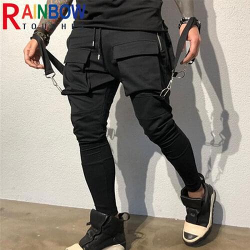 Rainbowtouches Sports Men Stretch Tights Sweat Absorbing And Breathable Fitness Casual Multi Pocket Stitching Pants