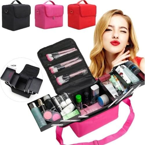 Portable Makeup Organizer Cosmetic Case Professional Makeup Artist Cosmetic Case Travel Large Capacity Storage Bag Suitcase