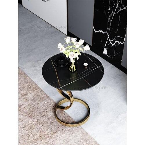 Light Luxury Rock Slab Side Table Corner Table Living Room Home Small Apartment Sofa Side Table Modern Minimalist Stainless Stee