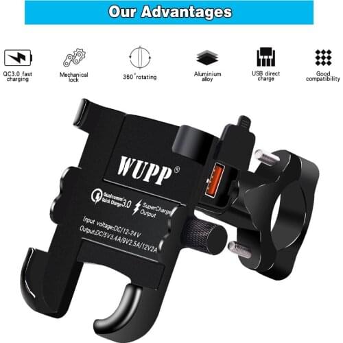 Universal QC 3.0 USB Motorcycle Charger Phone Holder Waterproof 12V MotorBike Mobile Phone Mount Power Adapter Handlebar