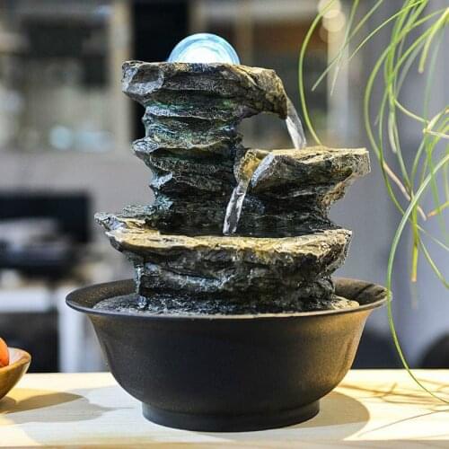 110V-220V Zen Style Rockery Mini Water Fountain LED Crystal Ball Air Humidifier Feng Shui Tabletop Ornaments Lucky Home Decor
