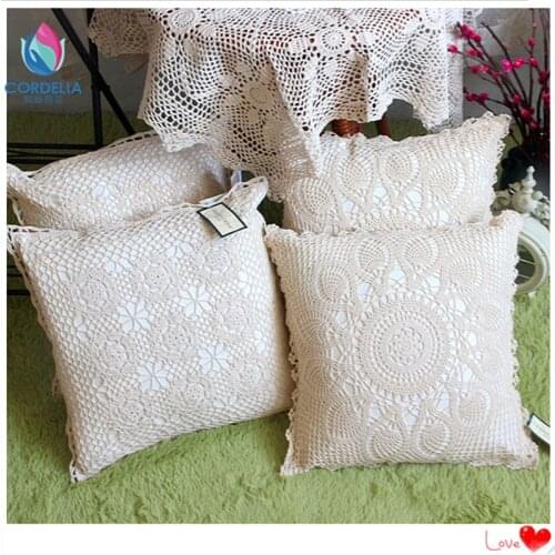 2016 new arrival zakka home beautiful cotton crochet lace decorative pillowcase for throw pillow as novelty household cover