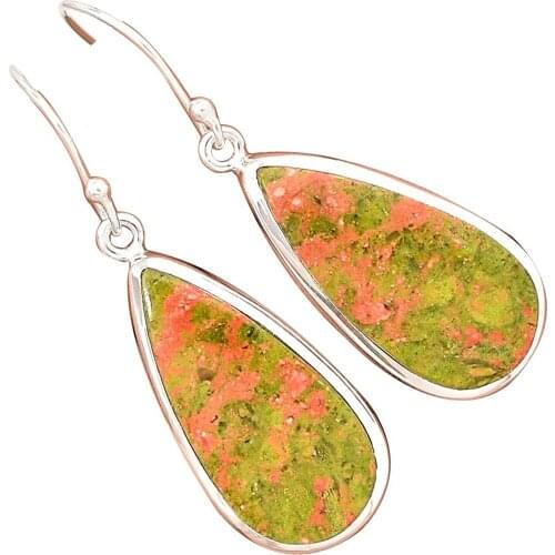 Lovegem Genuine UNAKITE EARRING 925 Sterling Silver,45 mm, AE1535