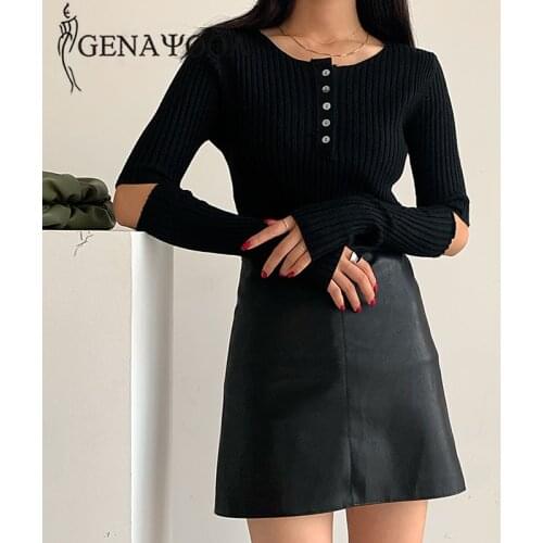 Genayooa Autumn Winter Knitted Sweater O-neck Women Solid Slim Sweater Hollow Out Long Sleeve Pullovers Knitting Jumpers 2020