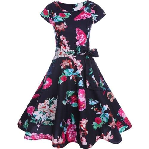 Summer new item S-2XL Floral Print High Waist Vintage Dress Women 2018 Summer vestidos female Robe Female Retro Vintage Dresses
