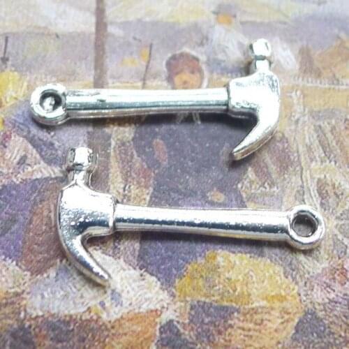 15pieces/lot 25*13mm Antique silver color Metal Tool Hammer Charms Pendant Bracelet Key chain Diy Handmade accessory
