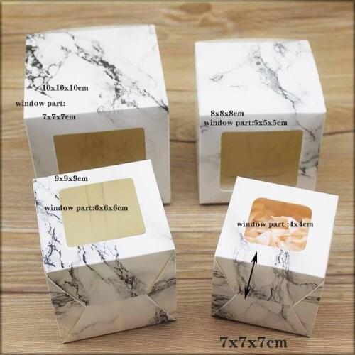 20pc Zerong Square size gifts box with window Marbling style package boxes cake cookies Wedding home party suppiles package box