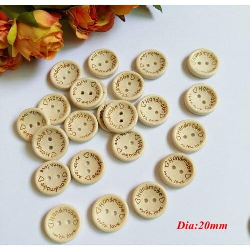 50pcs /lot 20mm 'Handmade with love' unfinished natural wooden button Scrapbook supplies sewing buttons