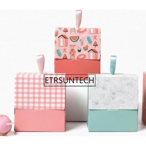 300pcs Small Gift Boxes For Candy Cookies Chocolate Sweet Box Packaging Children Paper Gift Boxes Ribbon Handle