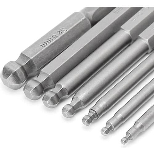 7 Pcs 65mm Magnetic Ball End Hexagon Head Hex Screwdriver Bits Drill Tools 2.5