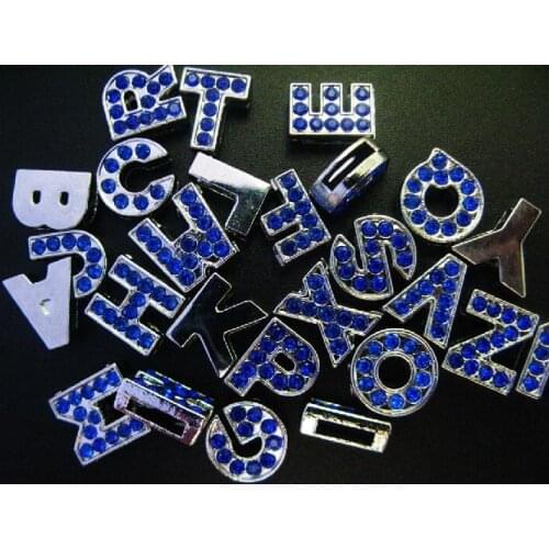 8mm A-Z blue color rhinestones bling slide letters 130pcs/lot fit for 8mm diy bracelet wristband keychains