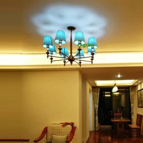 American Vintage lamp rustic iron chandelier led lamparas Blue lampshade ceiling chandelier for living room kitchen Bar lighting