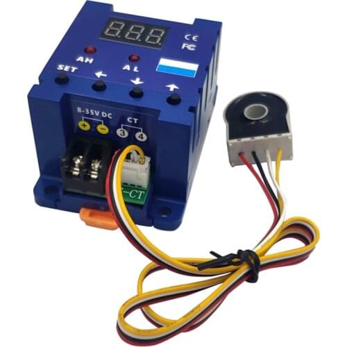 0.3-50A Din type DC ampere meter with CT with high ampere alarm and low ampere alarm out can set delay time DC DIn current meter