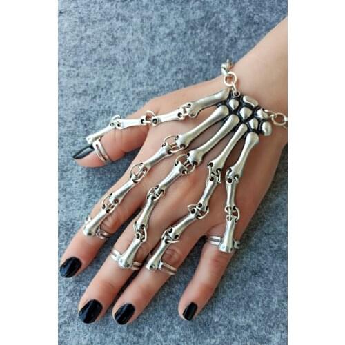 Bracelet Halloween Bracelets Jewelry Hand Accessories Antique Silver Plated Skeleton Finger