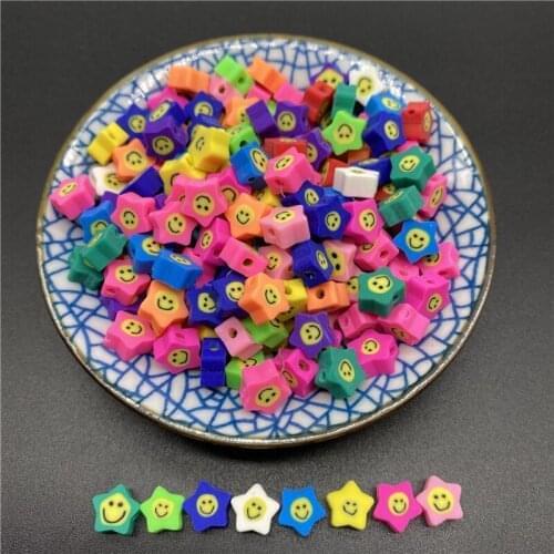 30pcs/Lot 10mm Clay Spacer Beads Star Shape Smiley Beads Polymer Clay Beads For Jewelry Making DIY Handmade Accessories