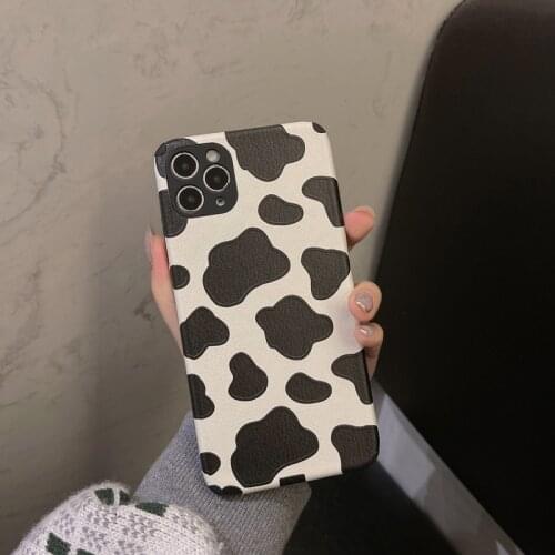 Ins cow pattern iphone11Pro Max case Precision holes iPhone12 protective leather phone covers