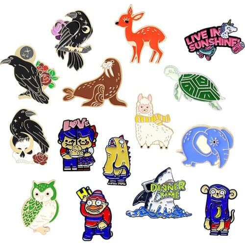 Good life for animals Enamel Brooch tortoise bird deer owl walrus shark Alpaca elephant monkey Horse dinosaur Lapel Pin Badge