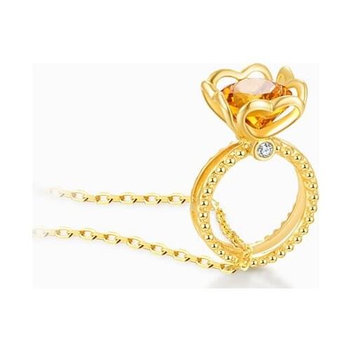Hainon Fashion Gold Color Necklace Charm Heart Ring Shape Pendant With Big Cubic Zircon Chain Necklace For Women
