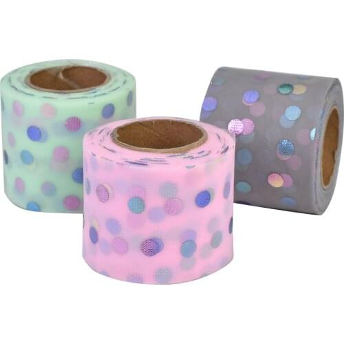 HSDRibbon 60MM Colorful dot printed on organza Mesh Fabric Ribbon