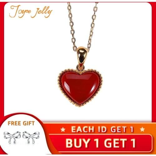 JoyceJelly 925 Sterling Silver Trendy Women Jewelry Necklace Heart Shaped Red Agate Retro Love Female Clavicle Pendant Wholesale