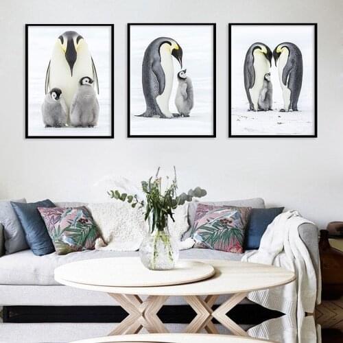 HD Printing Cute Animal Canvas Painting Warm Penguin Family Poster Living Room Bedroom Wall Art Decoration Pictures Murals