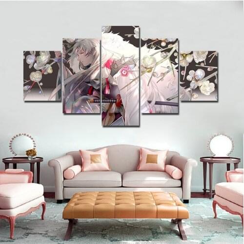 Modern large wall pictures 5 panel painting Inuyasha poster japan anime comic poster Print framed large canvas Janpanese poster