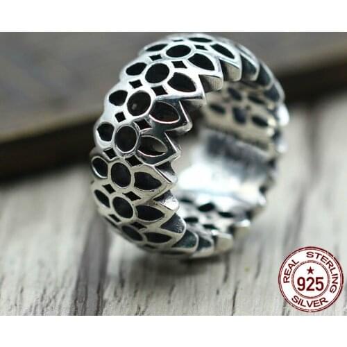 100% sterling silver ring personalized fashion jewelry punk retro style cherry blossom simple and generous shape 2018 new love