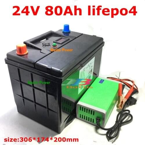 Lithium 24V 80Ah LifePo4 battery deep cycle for 1200W backup power Solar energy storage golf cart Solar energy +10A charger
