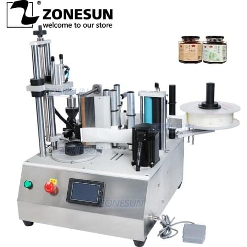 ZONESUN Semi-automatic Labeling Machine Custom Mold for Square Quadrangle Hexagonal Can Sauce Glass Bottles Label Sticker