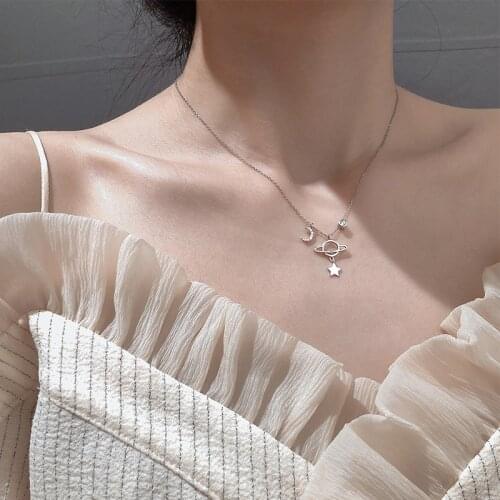 Trendy Planet Moon Short Clavicle Chain Chokers Necklaces for Girl 925 sterling silver Zircon Statement Necklace Female