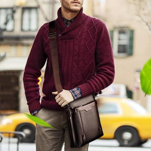 Men Adjustable shoulder strap Faux Leather Business Travel Messenger Bag Crossbody Satchel Shoulder Pack