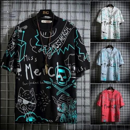 2021 Summer Mens Tee Leisure Cartoon Pattern Letter Print T-shirt Loose Comfort Short Sleeves Men Top Big Size Clothes