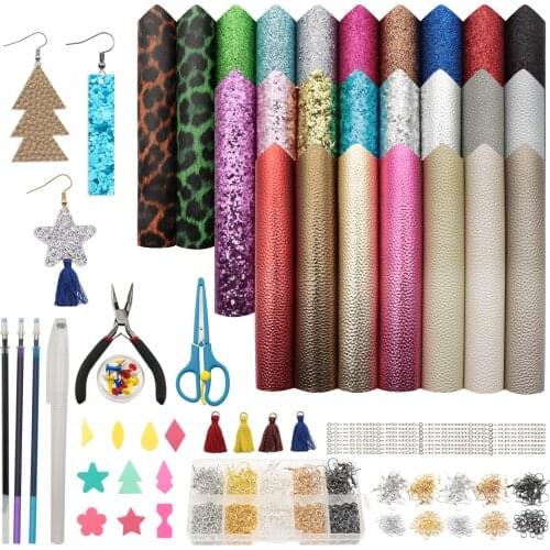 25 Pieces Leather Earring Making Kit Include Cut Molds, 5 Kinds of Faux Leather Sheet and Tools for Earrings Making Crafts