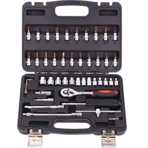 46pcs Automobile Motorcycle Car Repair Tool Box Precision Ratchet Wrench Set Sleeve Universal Joint Hardware Tool For Car